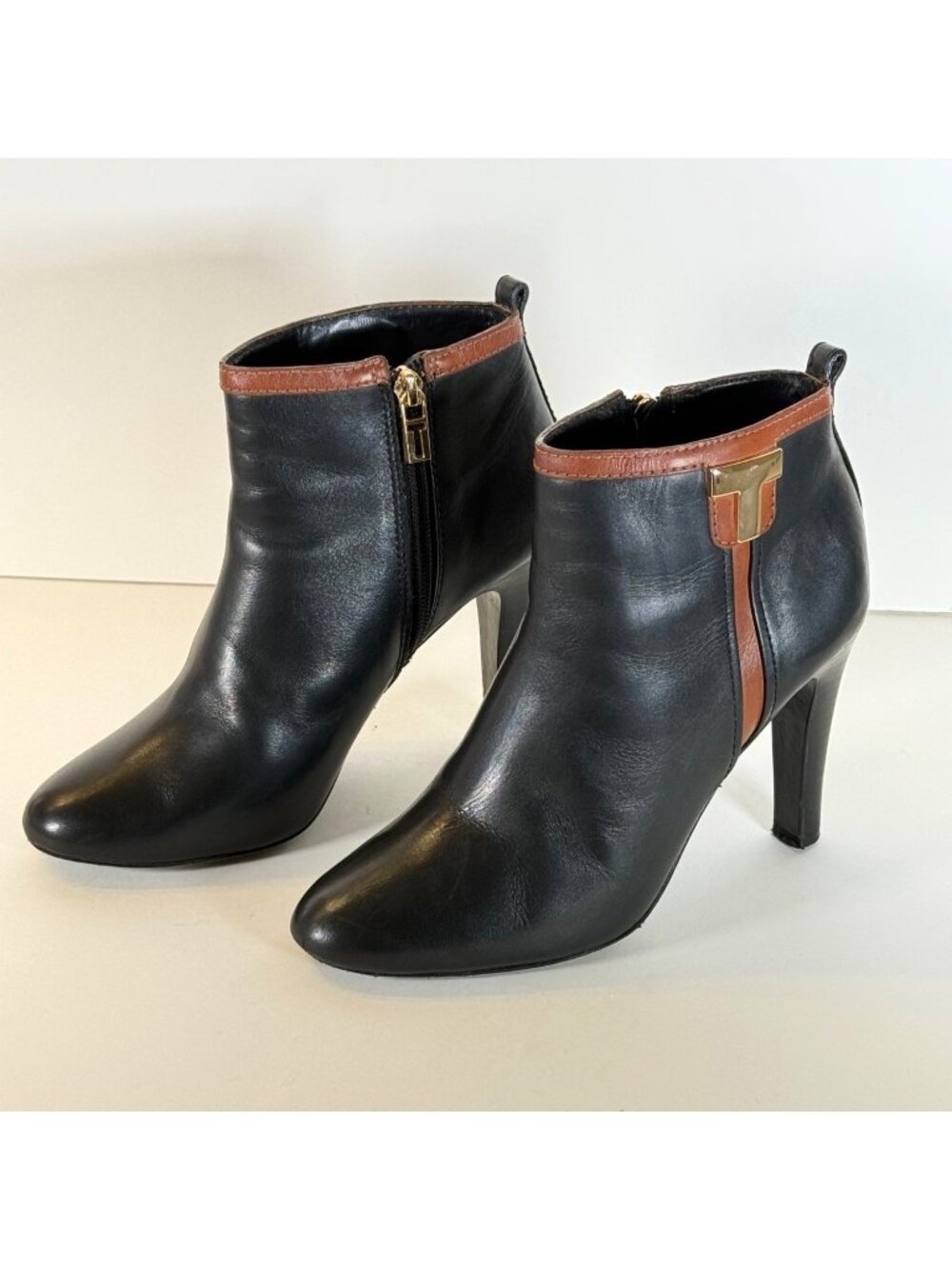 Tory Burch All Leather Ankle Boots Black Brown